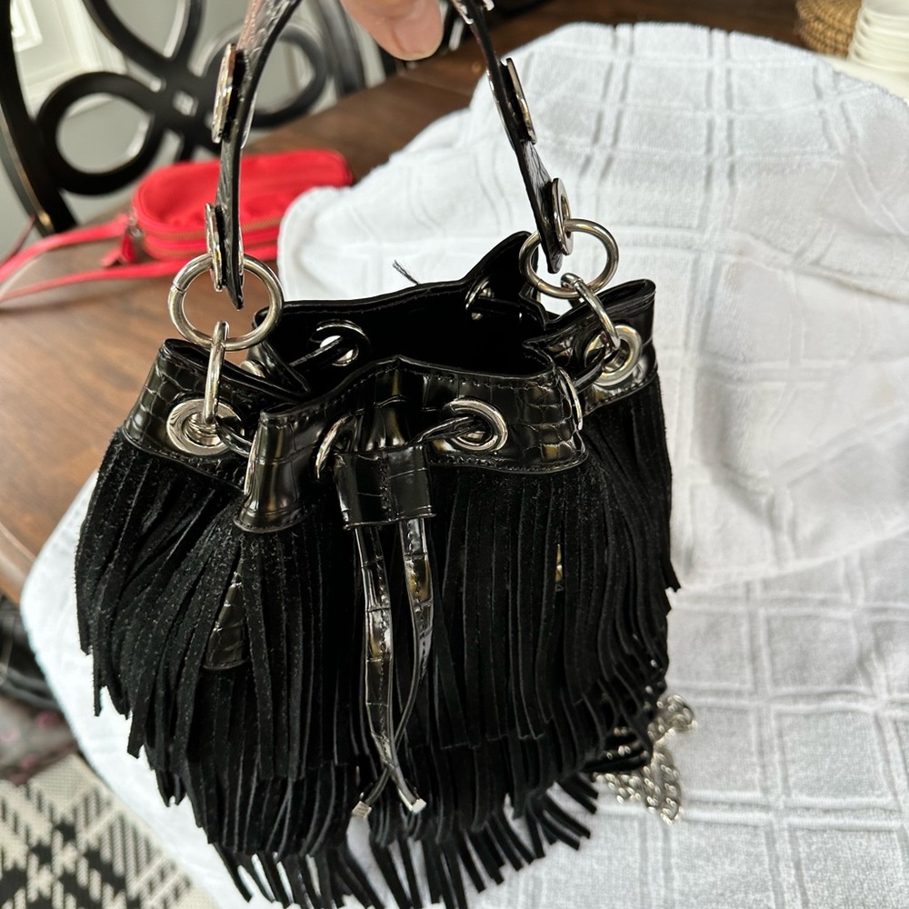 Zara suede fringe Boho Chic bucket bag